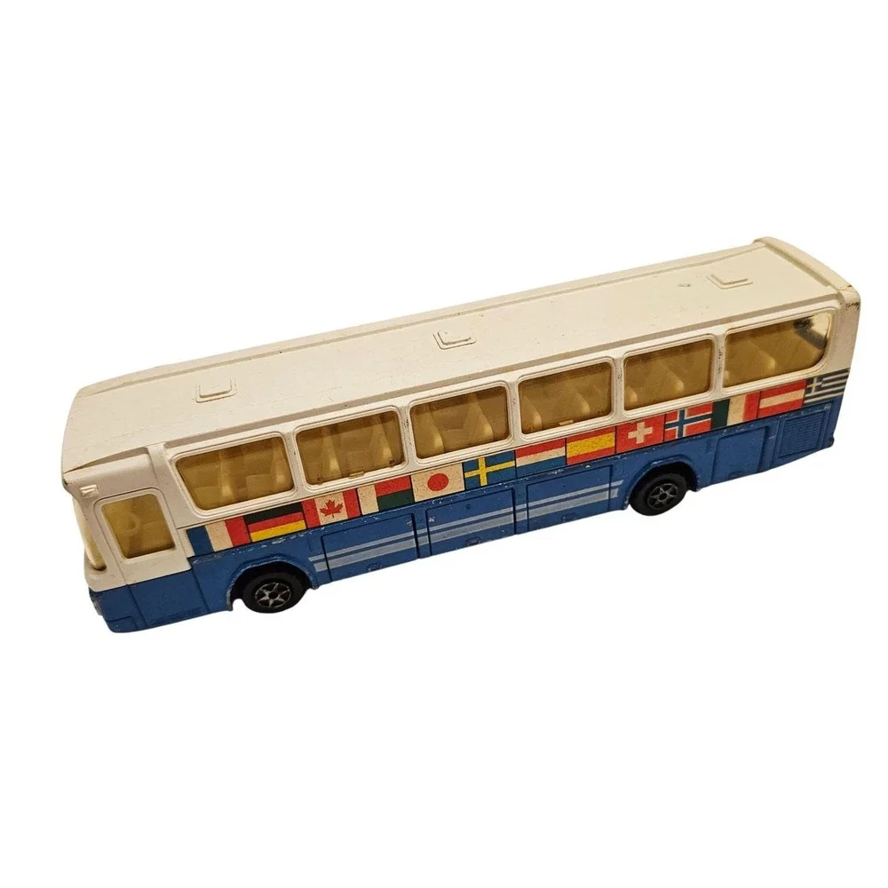 VTG Majorette Mercedes Tour Bus Toy 1/55 Blue‎ White International Flags France